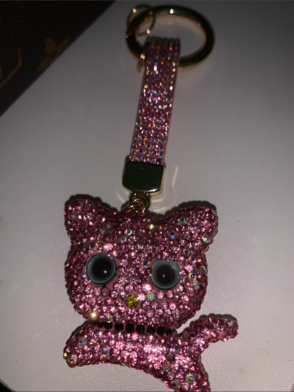 Pink Crystal Cat bag charm Keychain Wristlet